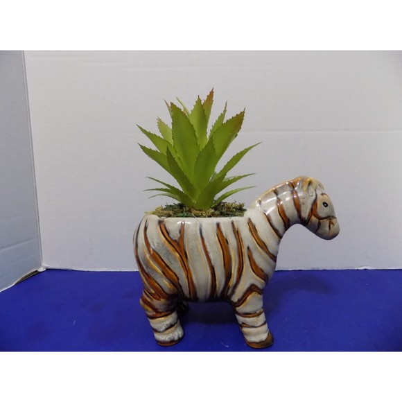 NEW Zebra Planter With Faux Plant Zebra Figurine Home Decor - Picture 1 of 5